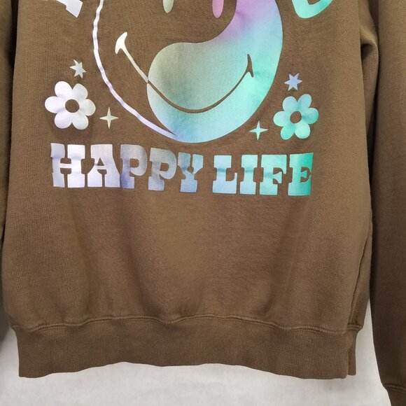 Desert Dreamer x Smiley Sweatshirt Women M Happy Mind Happy Life Brown Metallic - Picture 4 of 10